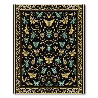 Golden Butterflies and Bees Medieval Garden Rug