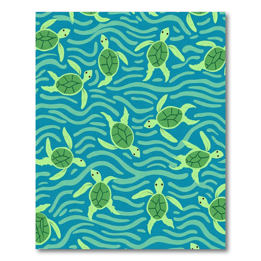 Playful Green Turtle Ocean Waves Rug