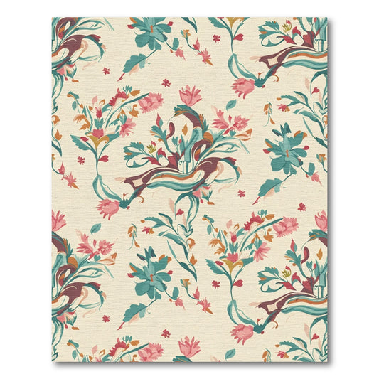Crimson Teal Floral Swirl Motif Rug
