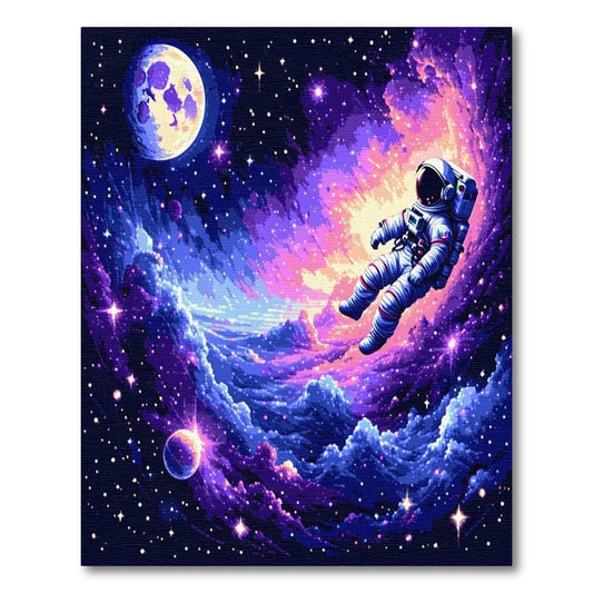 Vibrant Astronaut Nebula Stars Moon Rug