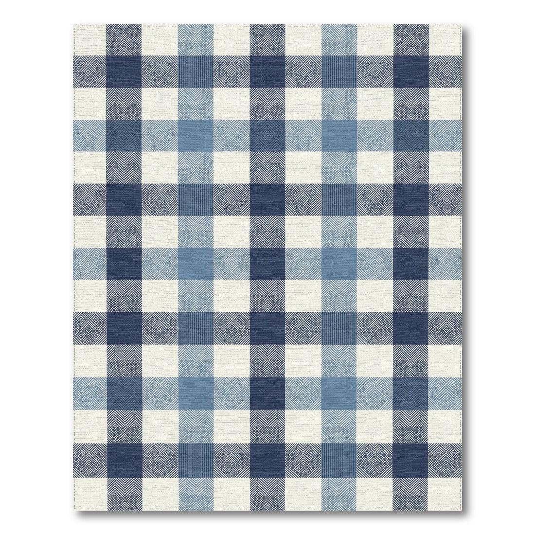 Navy Blue White Plaid Rug