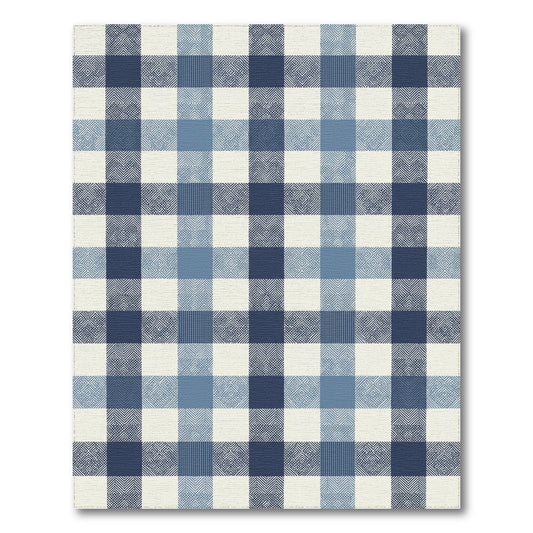 Navy Blue White Plaid Rug