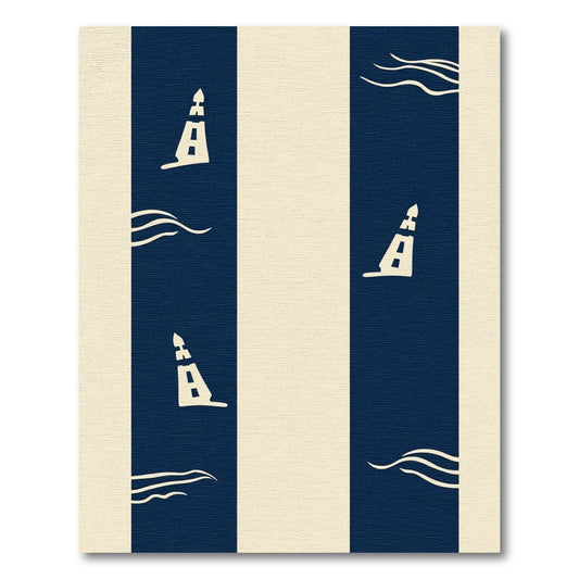 Navy Cream Nautical Stripe Lighthouse Rug