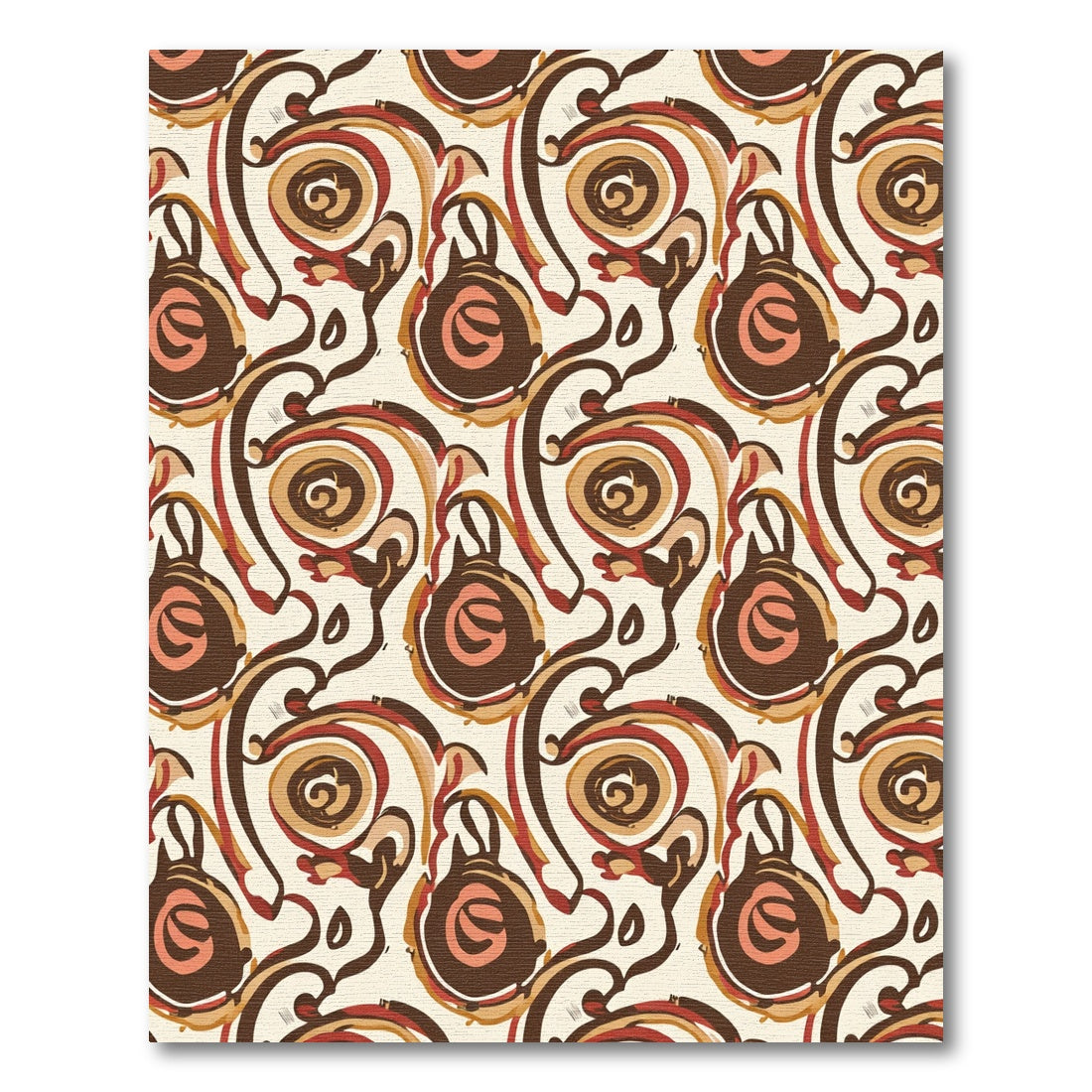 Brown Coral Swirl Abstract Medallion Rug