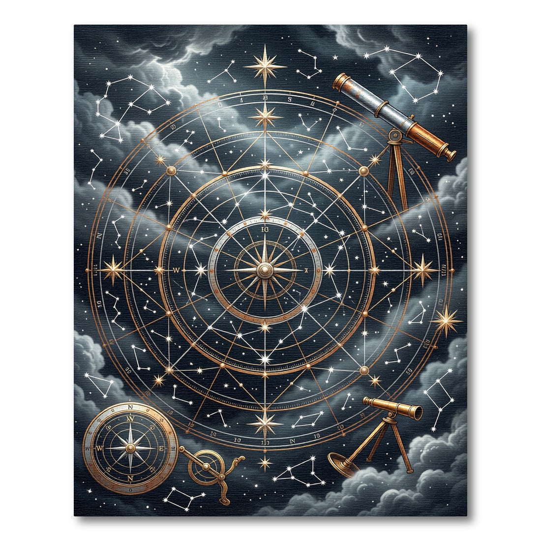 Celestial Gold Constellation Navigational Map Rug
