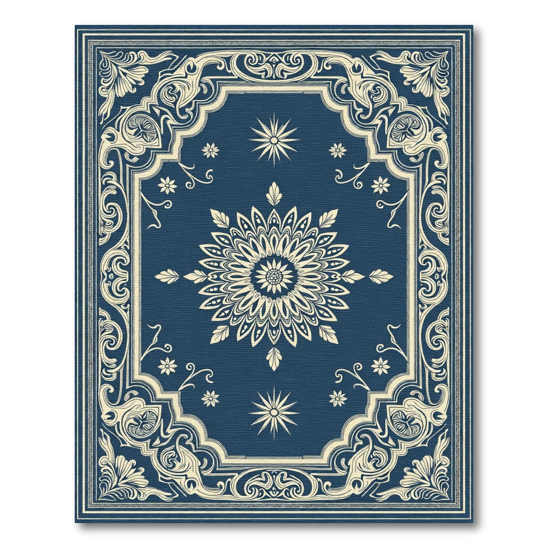 Deep Blue Floral Medallion Scroll Rug