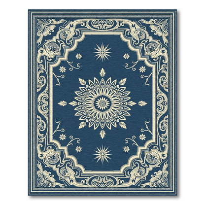 Deep Blue Floral Medallion Scroll Rug