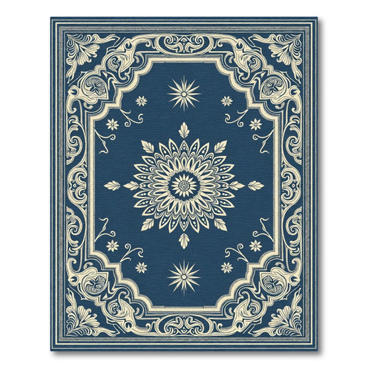 Deep Blue Floral Medallion Scroll Rug