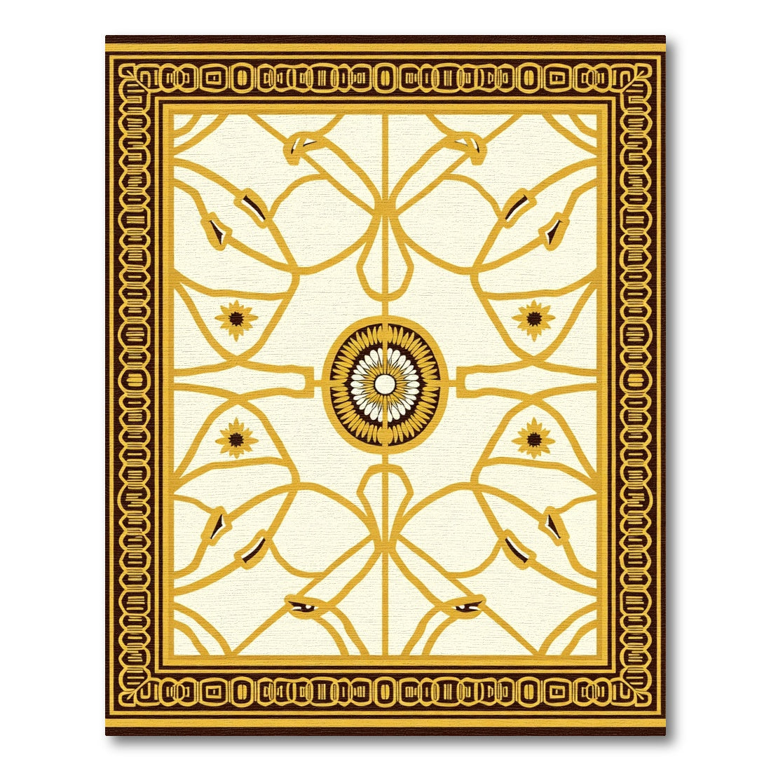 Golden Floral Medallion With Border Rug