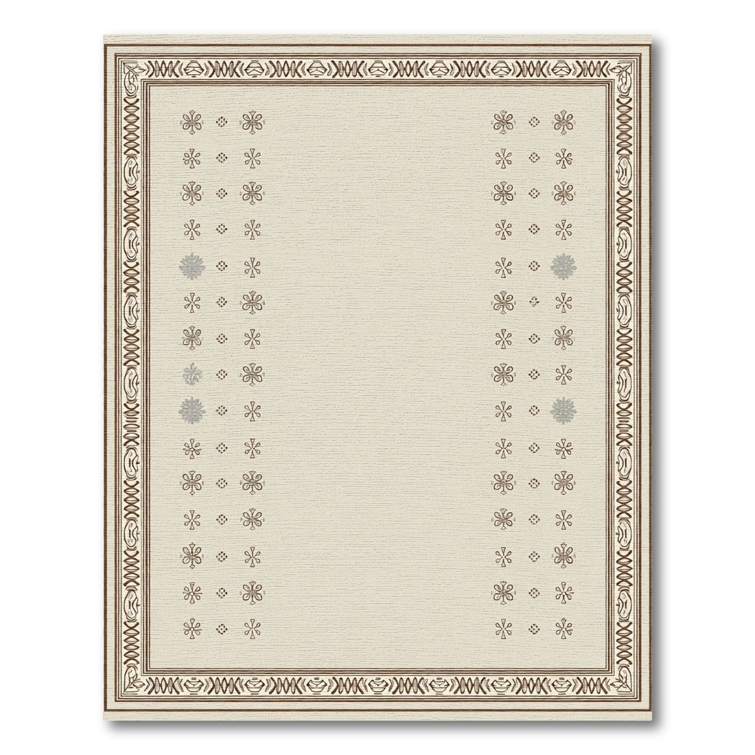 Brown Bordered Creme Floral Scatter Rug
