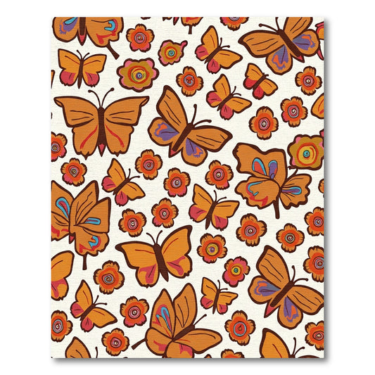 Retro Orange Butterfly Flower Grove Rug