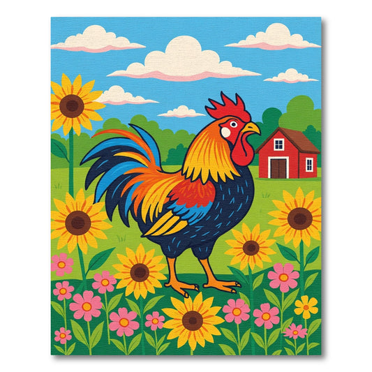 Farmyard Rooster Sunflower Meadow Rug