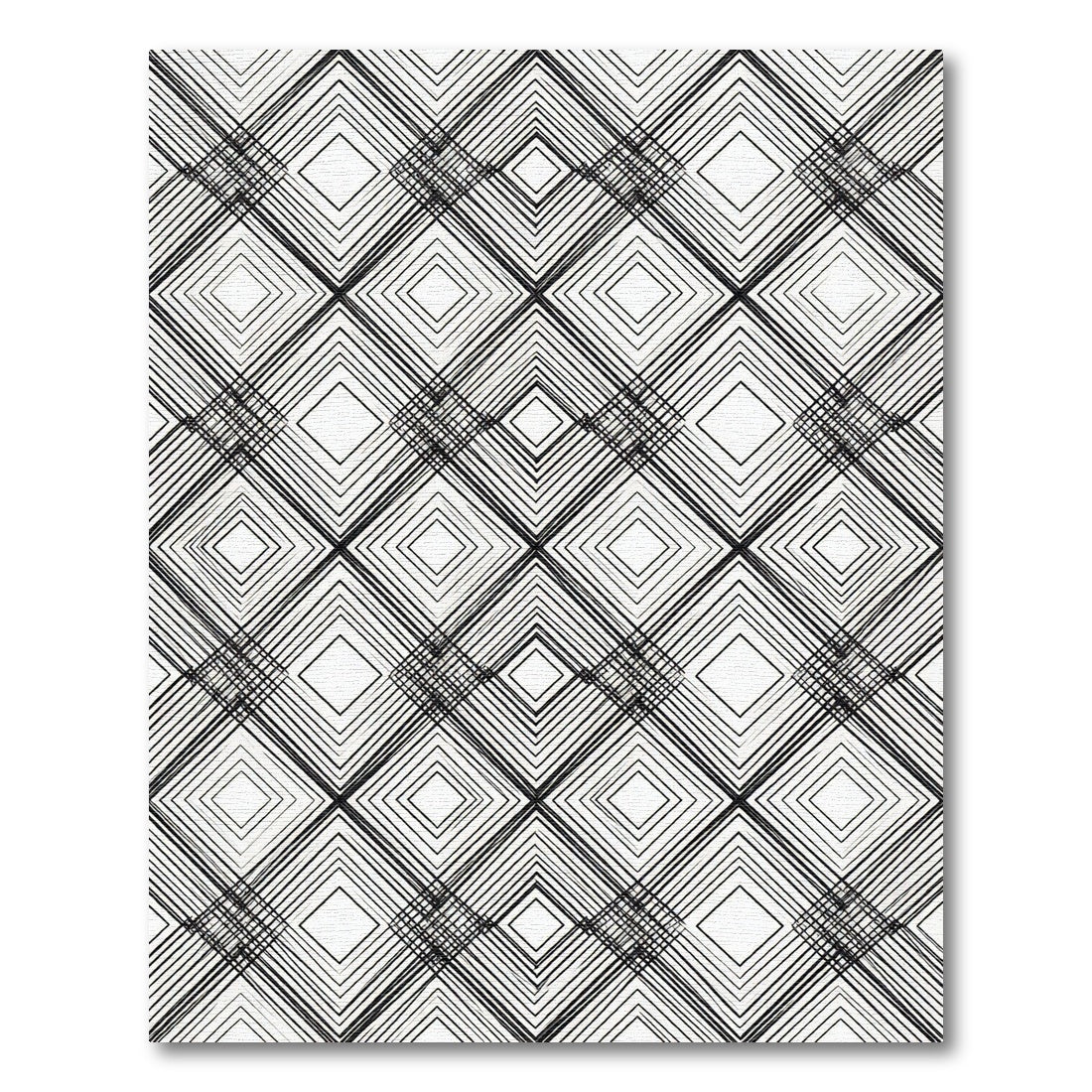 Bold Black Diamond Line Art Rug