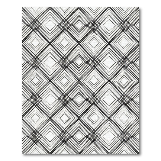 Bold Black Diamond Line Art Rug