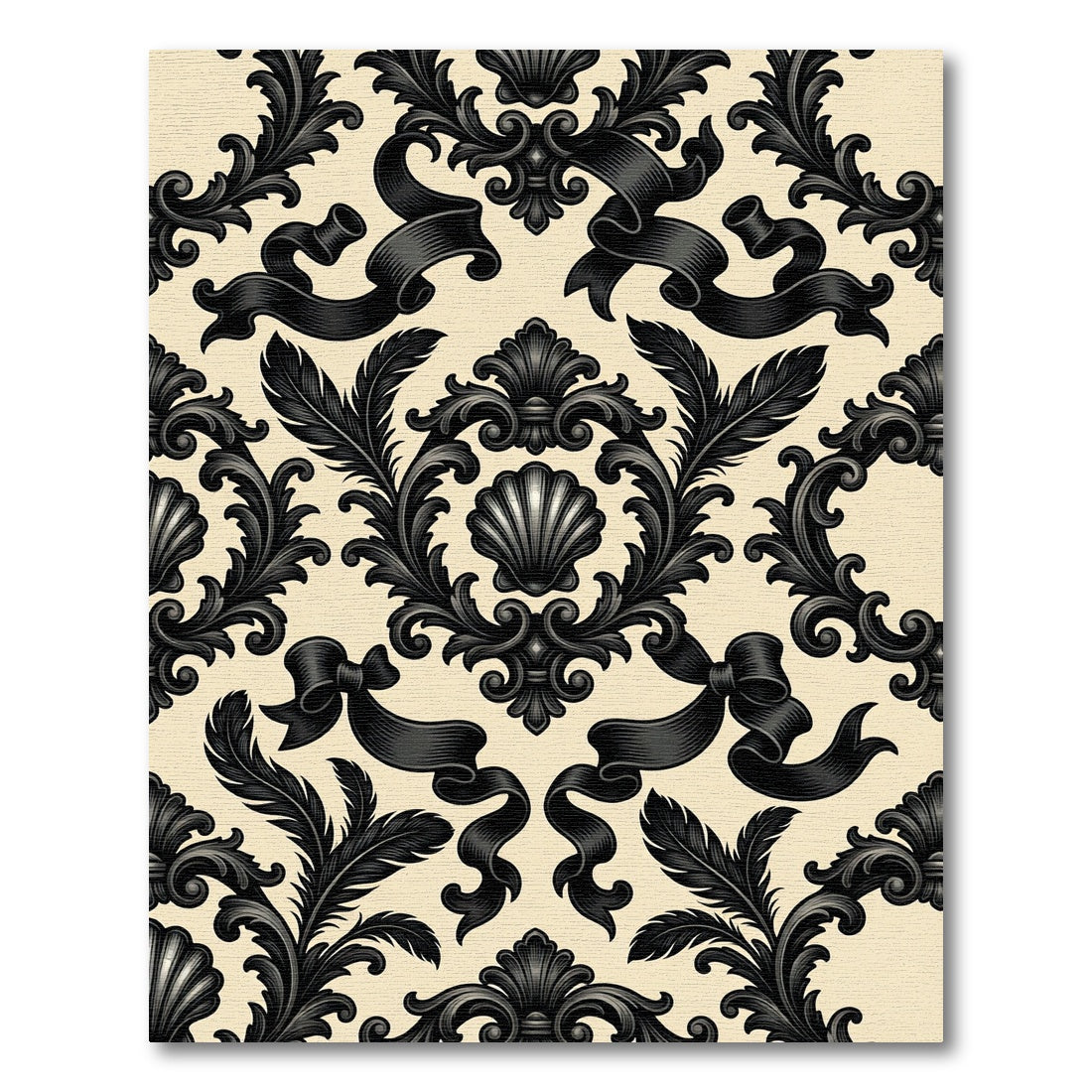 Black Onyx Baroque Floral Ribbon Accent Rug