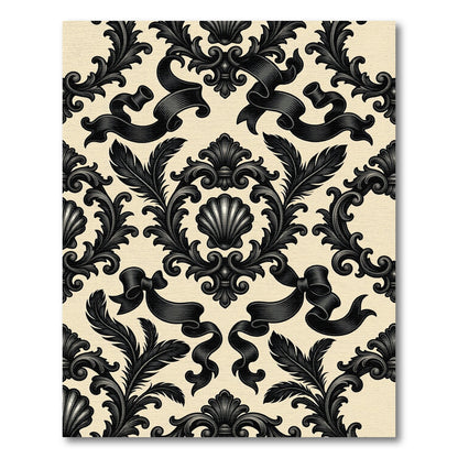 Black Onyx Baroque Floral Ribbon Accent Rug