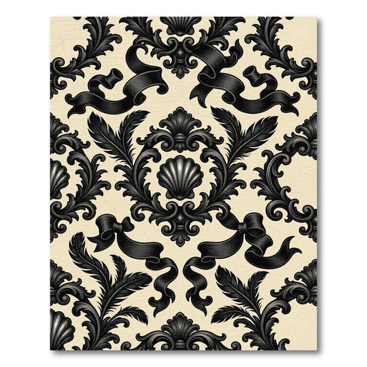 Black Onyx Baroque Floral Ribbon Accent Rug