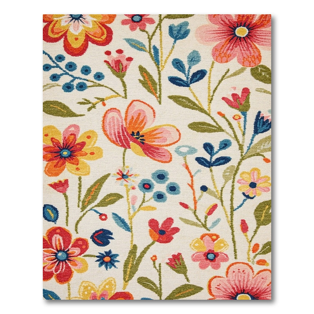Whimsical Multicolor Floral Leaves Berries Rug
