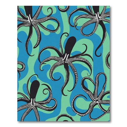 Black Octopus Blue Green Swirl Rug