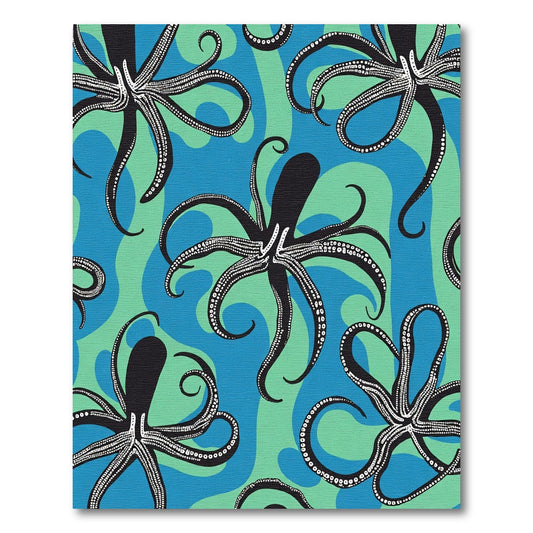 Black Octopus Blue Green Swirl Rug