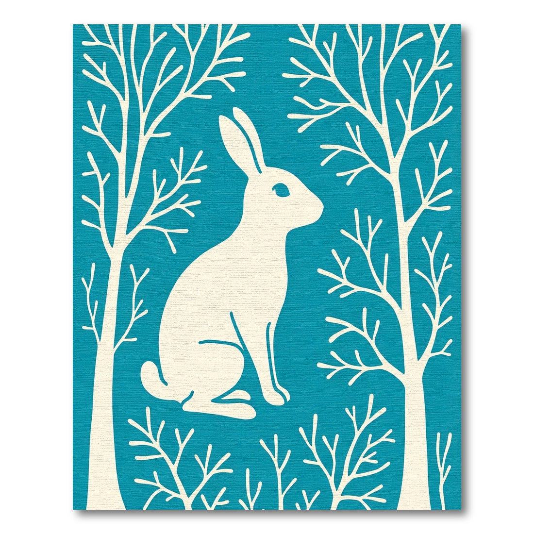 Blue Cream Rabbit Forest Scene Rug