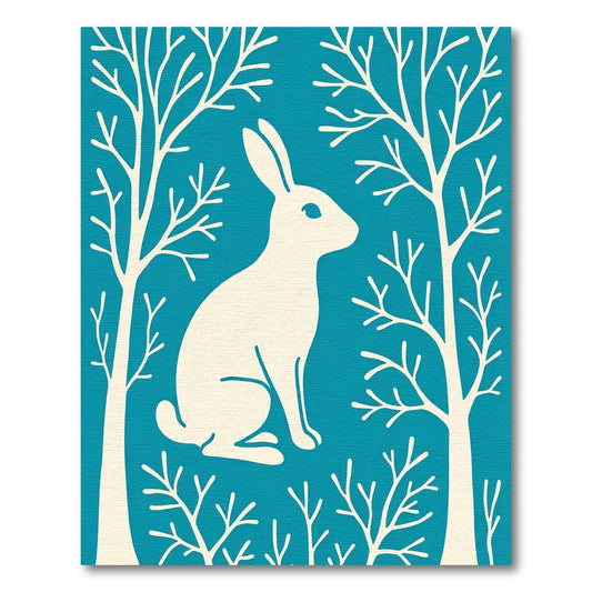 Blue Cream Rabbit Forest Scene Rug