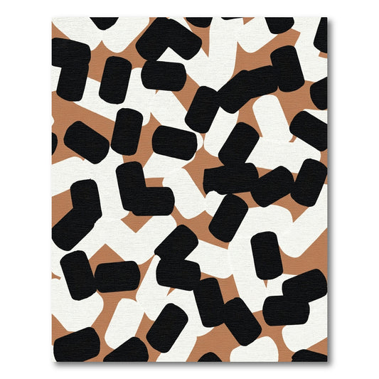 Tan Black White Brushstroke Jumble Rug