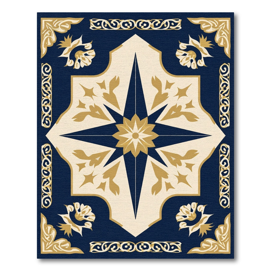 Navy Gold Starburst Medallion Floral Rug