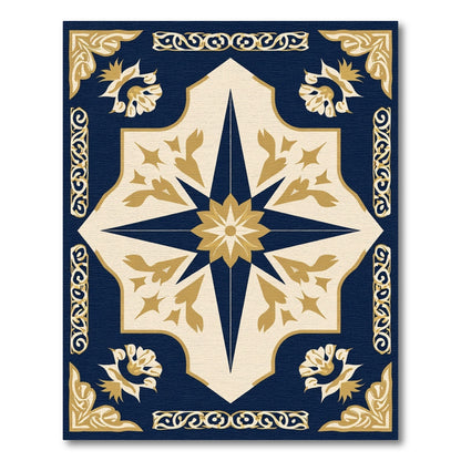 Navy Gold Starburst Medallion Floral Rug