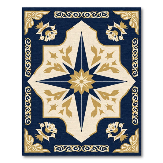 Navy Gold Starburst Medallion Floral Rug