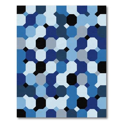 Abstract Blue Octagon Arrangement Rug