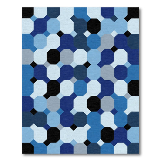 Abstract Blue Octagon Arrangement Rug