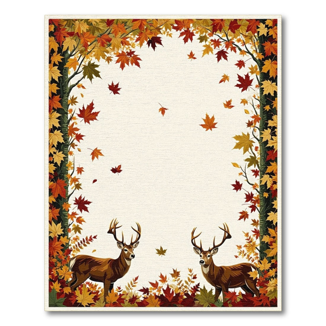 Autumn Deer Falling Leaves Border Rug