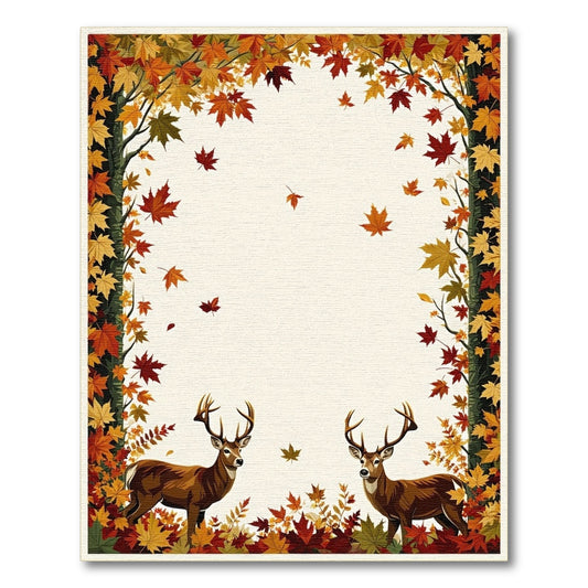 Autumn Deer Falling Leaves Border Rug