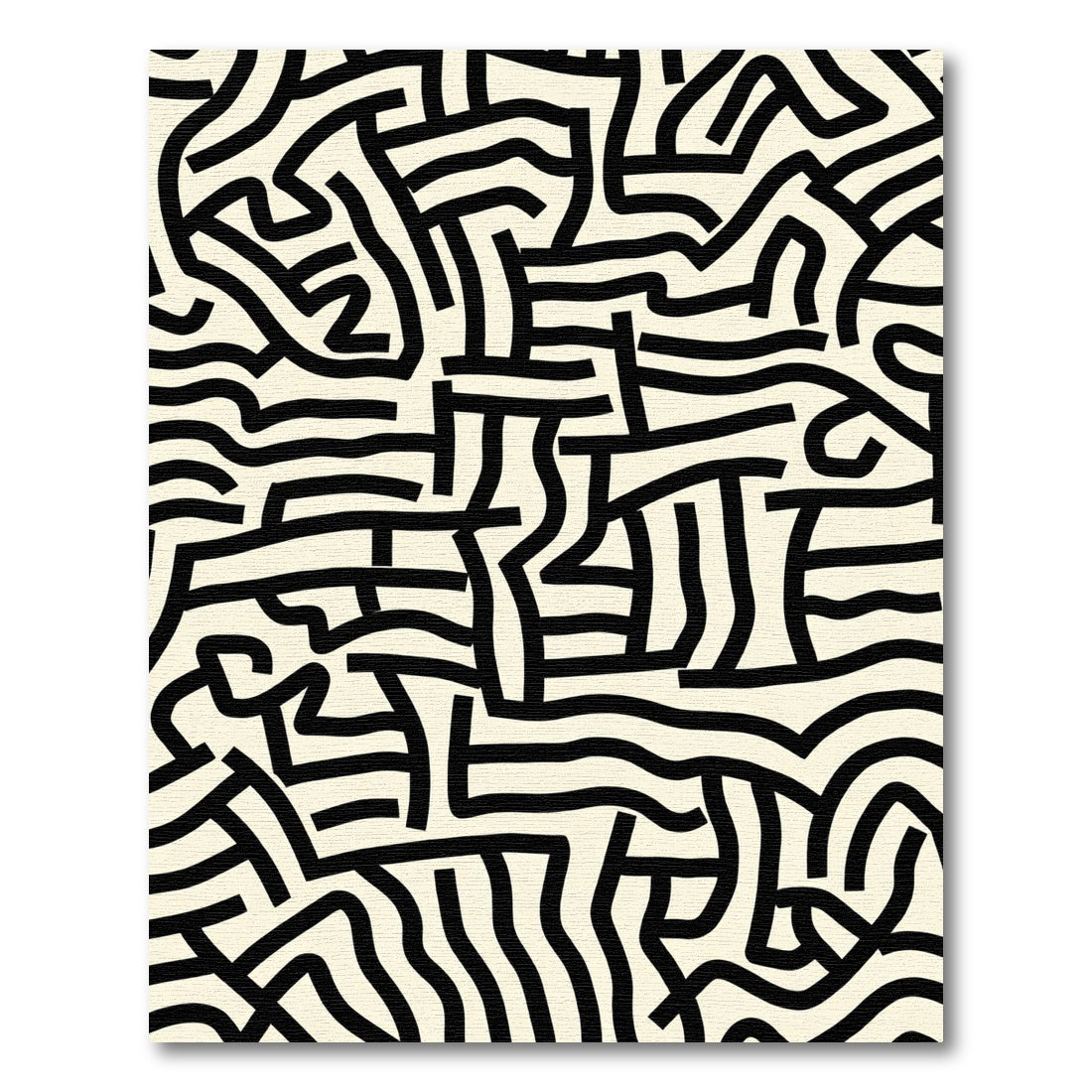 Black Cream Abstract Labyrinth Lines Rug