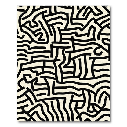 Black Cream Abstract Labyrinth Lines Rug