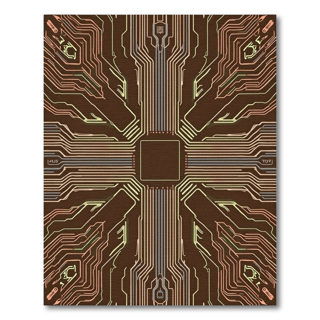 Circuit Board Lines Copper Gold Rug