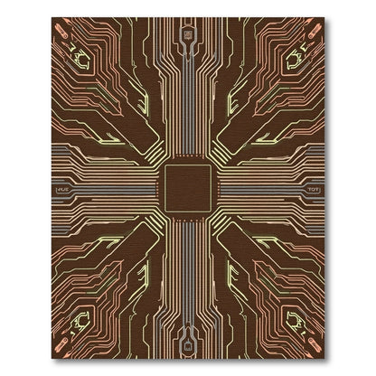 Circuit Board Lines Copper Gold Rug