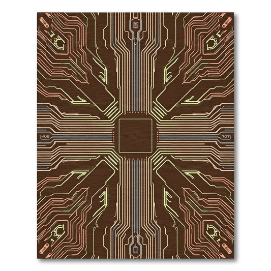 Circuit Board Lines Copper Gold Rug