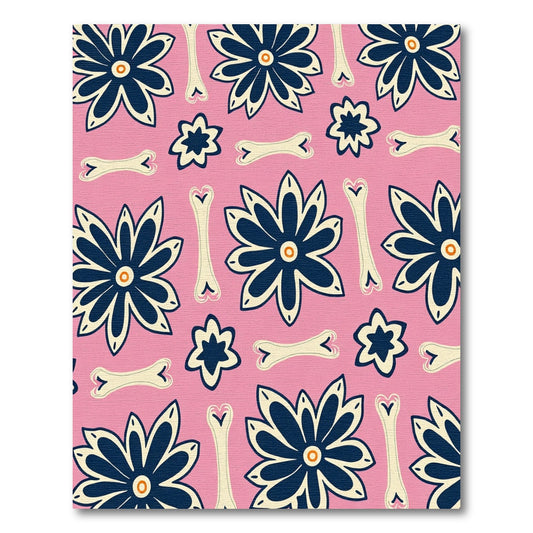 Bold Navy Floral Bone Pattern Rug