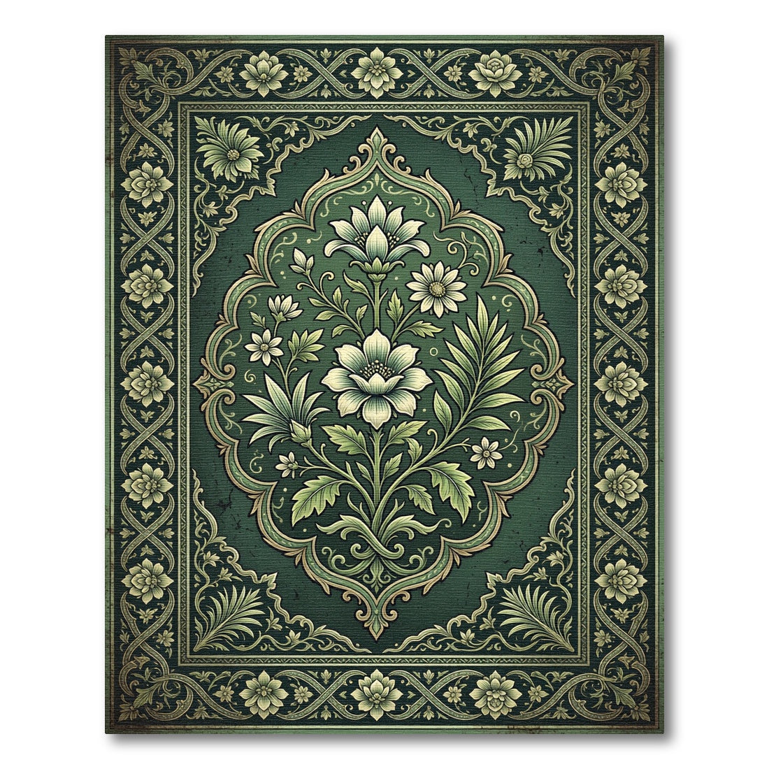 Elegant Emerald Floral Medallion Illustration Rug