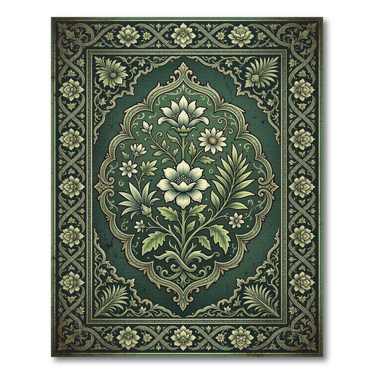 Elegant Emerald Floral Medallion Illustration Rug