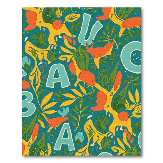 Teal Orange Abstract Alphabet Garden Rug
