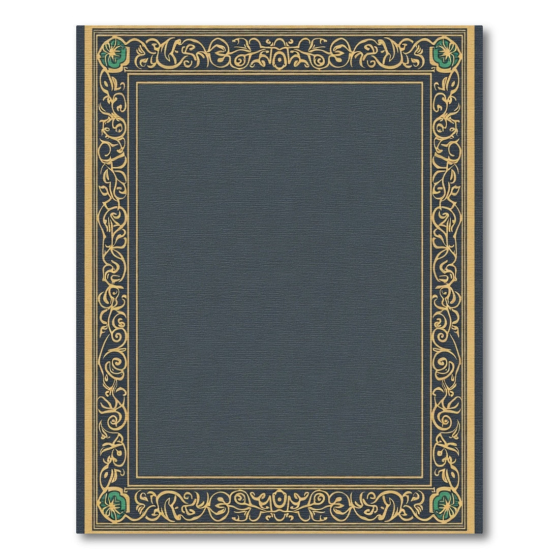 Ornate Teal Golden Leaf Border Rug