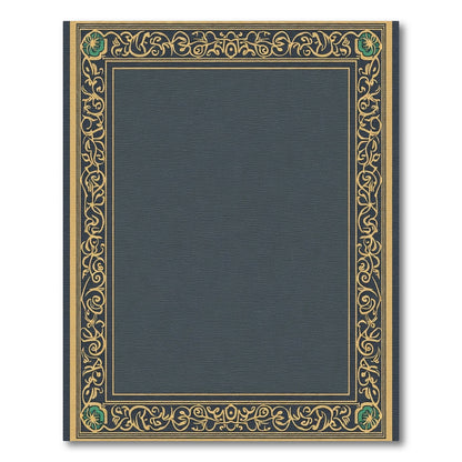 Ornate Teal Golden Leaf Border Rug