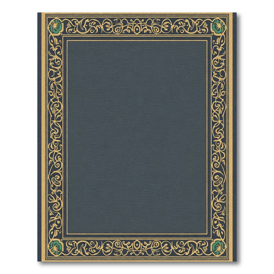 Ornate Teal Golden Leaf Border Rug