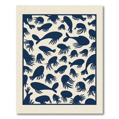 Deep Blue Aquatic Silhouette Collection Rug