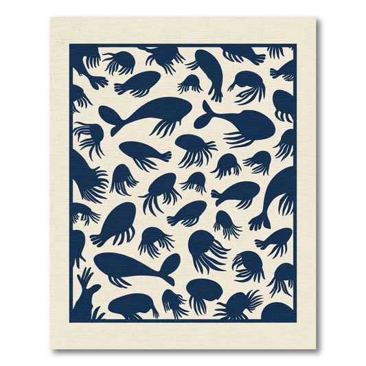 Deep Blue Aquatic Silhouette Collection Rug