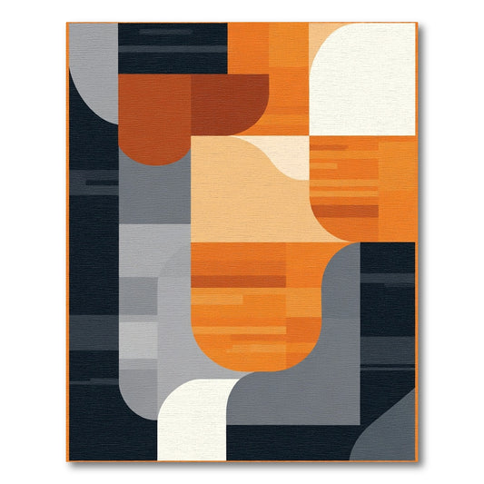 Modern Abstract Orange Geometric Curve Rug