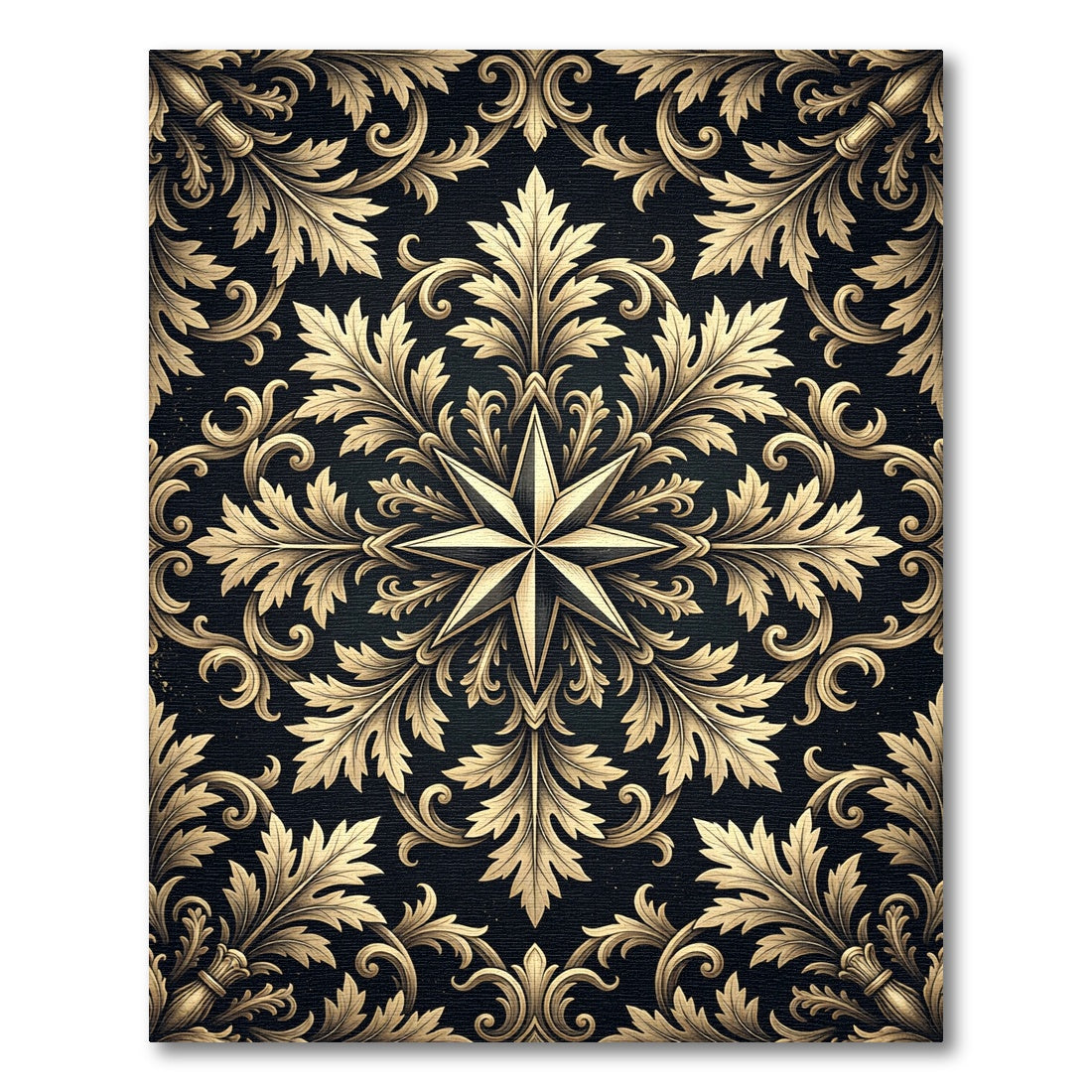 Golden Star Foliage Scroll Medallion Rug